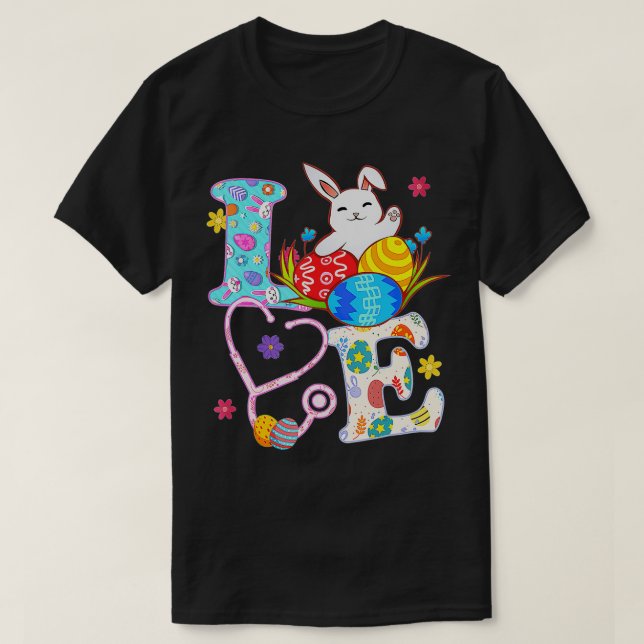 Stethoscope Scrub Life Nurse Bunny Easter Day Outf T-Shirt (Design Front)