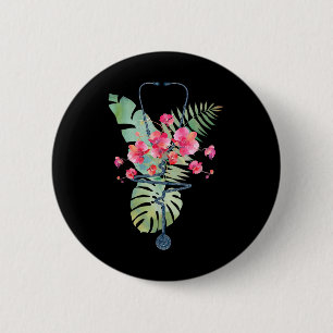 Stethoscope Tropical Flowers Summer Aloha Hawaii R 6 Cm Round Badge