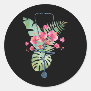 Stethoscope Tropical Flowers Summer Aloha Hawaii R Classic Round Sticker