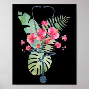 Stethoscope Tropical Flowers Summer Aloha Hawaii R Poster
