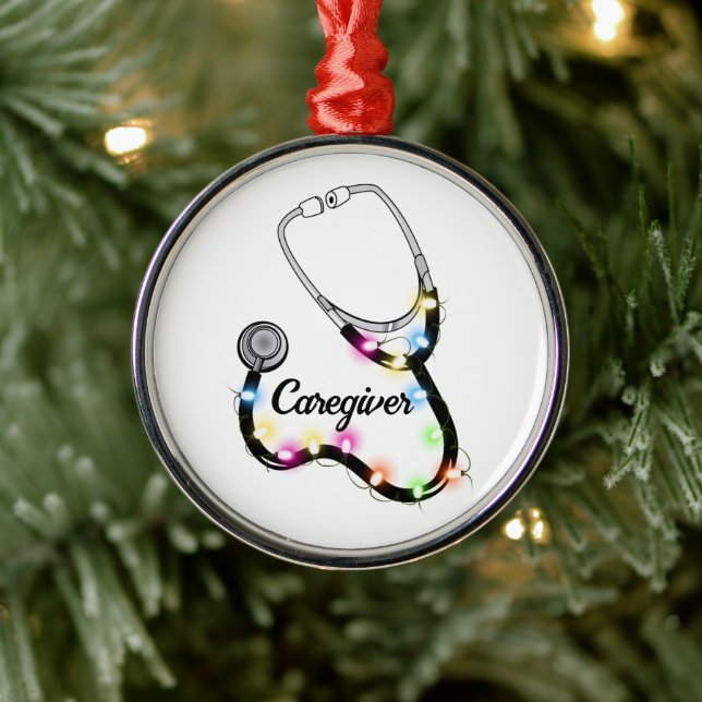 Stethoscope With Christmas Lights Merry Xmas Nurse Metal Ornament (Tree)