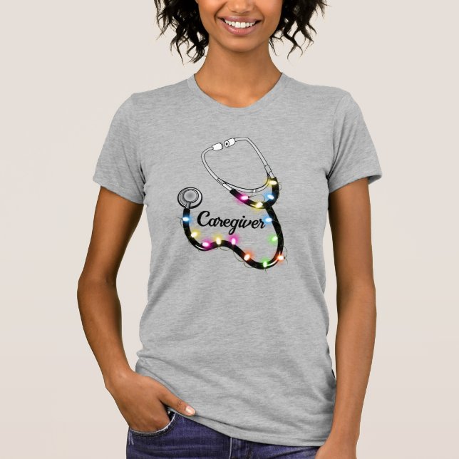 Stethoscope With Christmas Lights Merry Xmas Nurse T-Shirt (Front)