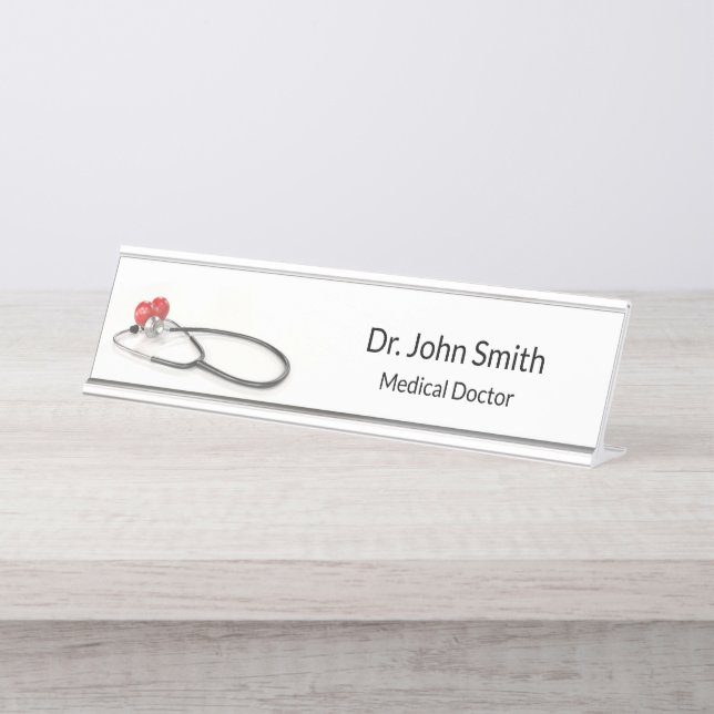 Stethoscope with Heart | Medical Care & Healthcare Desk Name Plate (Front)