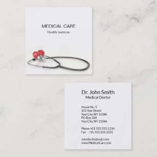Stethoscope with Heart   Medical Care & Healthcare Square Business Card