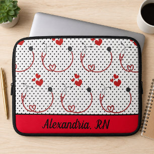 Stethoscopes, Hearts and Polka Dots Signature Laptop Sleeve