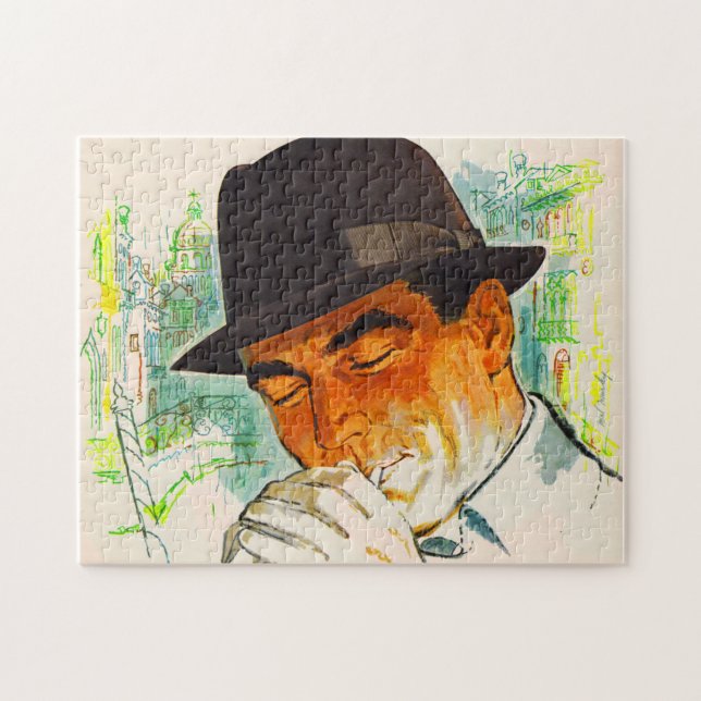 Stetson hat man lighting a cigarette jigsaw puzzle (Horizontal)