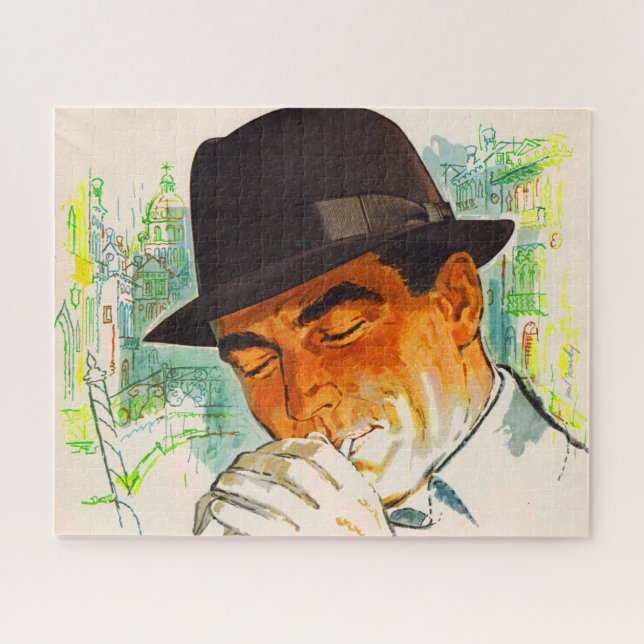Stetson hat man lighting a cigarette jigsaw puzzle (Horizontal)