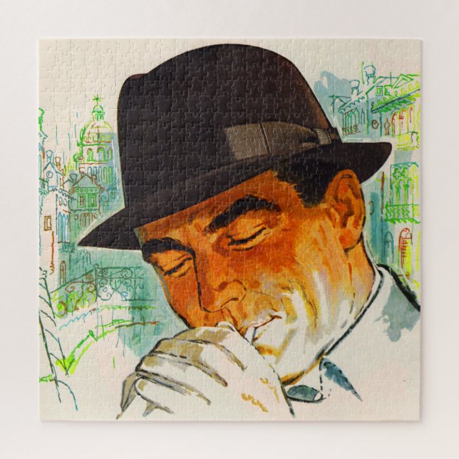 Stetson hat man lighting a cigarette jigsaw puzzle (Vertical)