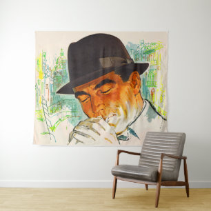 Stetson hat man lighting a cigarette tapestry