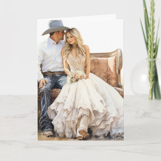 Stetson & Lace Wedding: Hitched in Cowboy Harmony Card (Front)
