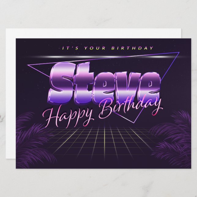 Steve Name First name lila retro card Birthday (Front/Back)