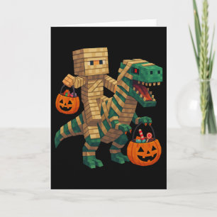 Steve Riding Mummy Dinosaur T Rex Halloween Funny Card