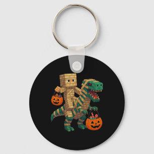 Steve Riding Mummy Dinosaur T Rex Halloween Funny Key Ring