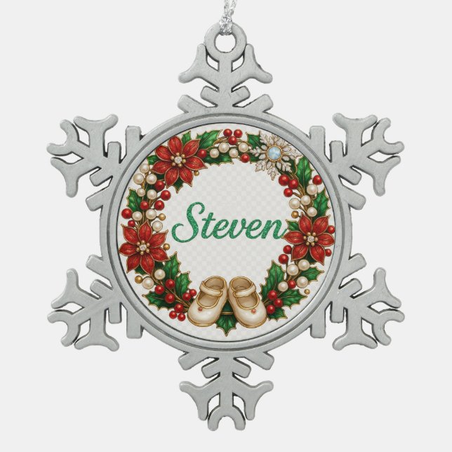 Steven Baby’s First Christmas Snowflake Ornament (Front)