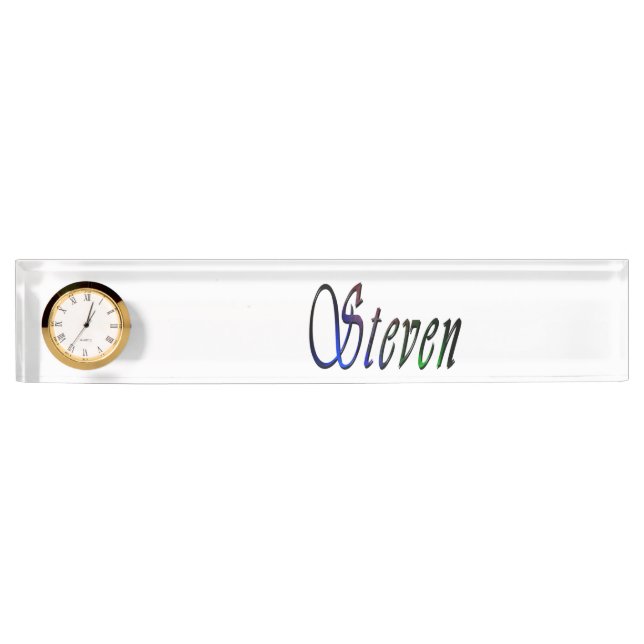 Steven, Name, Logo, Desk Name Plate With Clock. (Front)
