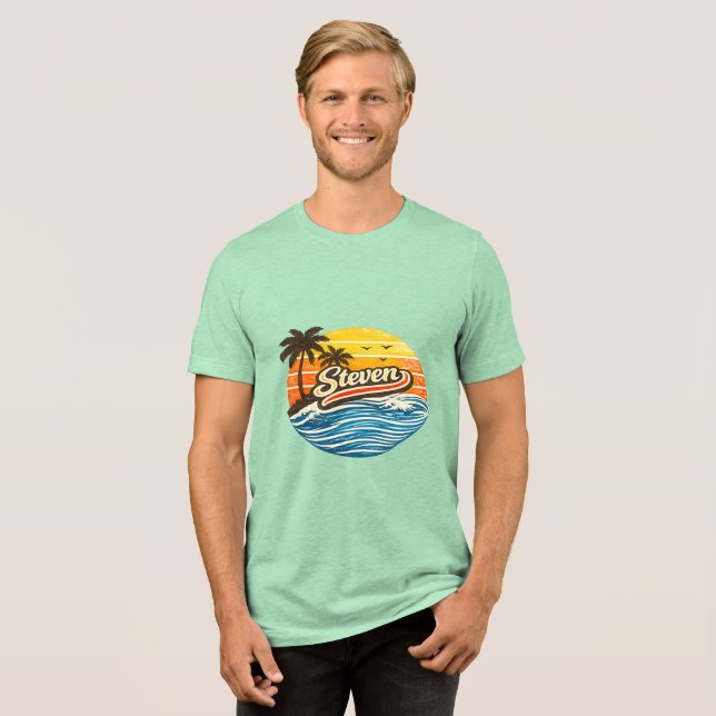Steven Retro Sunset Name Design Tri-Blend Shirt (Front Full)