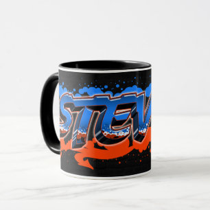 Steven Vorname Name Graffiti blue orange Tasse Mug