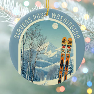 Stevens Pass Washington Cascades ski souvenir  Ceramic Ornament