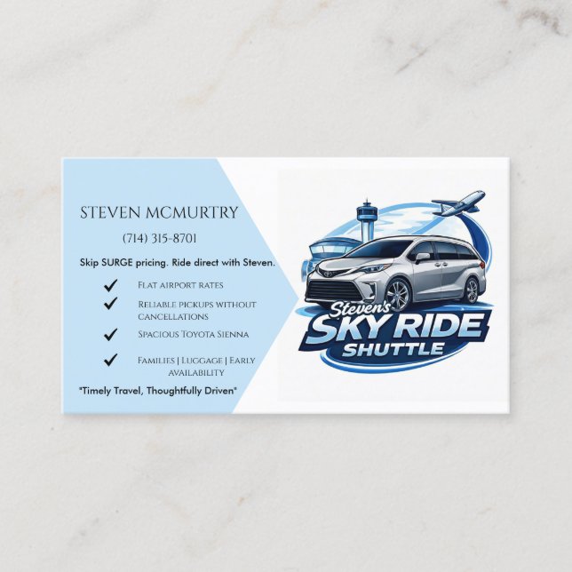 Steven's Sky Ride Shuttle Business Card (Front)