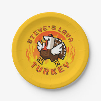 Steve's Lava Chicken Turkey Minecraft Thanksgiving Paper Plate
