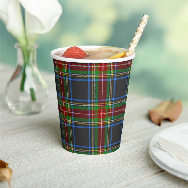 Stewart Black Tartan Scottish Plaid Pattern Paper Cups (Insitu)