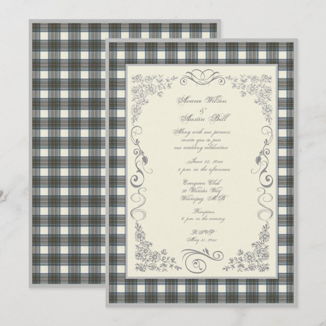 Stewart Blue Tartan Plaid Wedding Invitation (Front/Back)