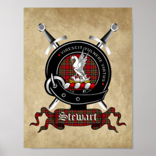 Stewart Clan Badge & Tartan 8.5x11 Poster