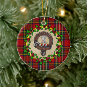 Stewart Clan Badge & Tartan Personalised Xmas Ceramic Ornament