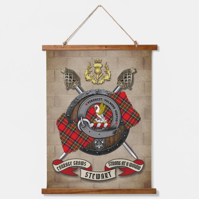 Stewart Clan Badge W/Crossed Swords Personalised Hanging Tapestry (Front)