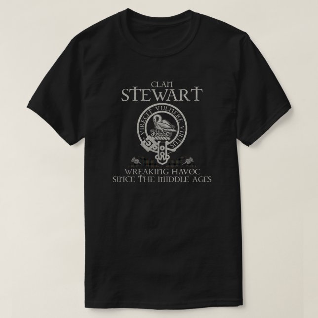 Stewart Clan crest Scottish surname tartan Thistle T-Shirt (Design Front)