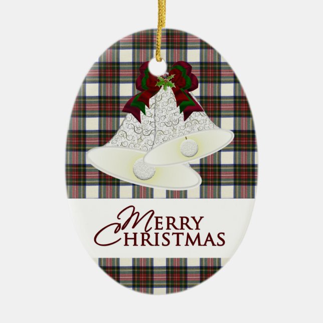 Stewart Dress Clan Tartan and Motto Ceramic Ornament (Front)