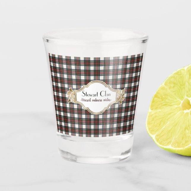 Stewart Dress Modern Original Scottish Tartan Shot Glass (Front)