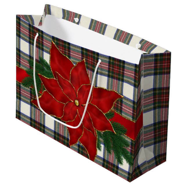 Stewart Dress Modern Scottish Tartan Large Gift Bag (Front Angled)