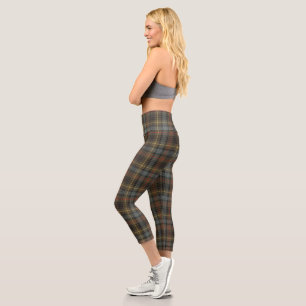 Stewart Hunting Weathered Tartan Plaid Pattern Capri Leggings