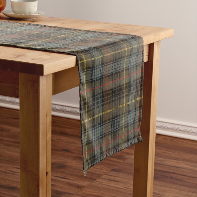 Stewart Hunting Weathered Tartan Plaid Pattern Long Table Runner (In Situ)
