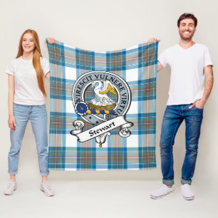 Stewart Muted Blue Clan Badge Tartan Plaid Fleece Blanket