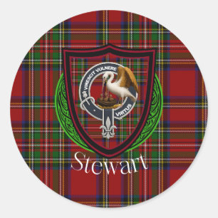 Stewart Scottish Clan Tartan & Crest Classic Round Sticker