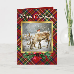 Stewart Stag & Robin Tartan Personalised  Holiday Card