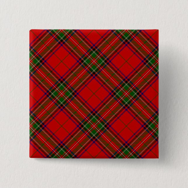 Stewart / Stuart tartan red green plaid 15 Cm Square Badge (Front)