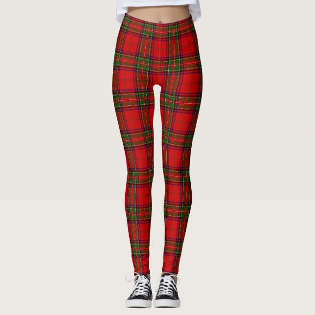 Stewart / Stuart tartan red green plaid Leggings (Front)