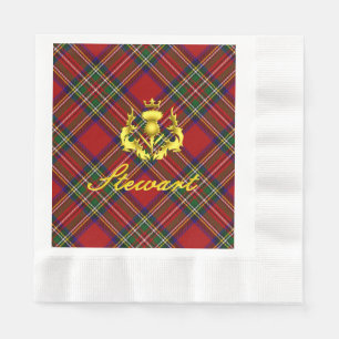 Stewart Tartan & Gold Crowned Thistle Napkin