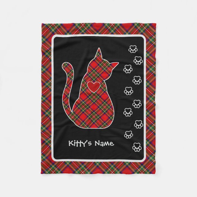 Stewart Tartan Kitty Personalised Fleece Blanket (Front)
