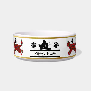Stewart Tartan Kitty Personalized Cat Bowl
