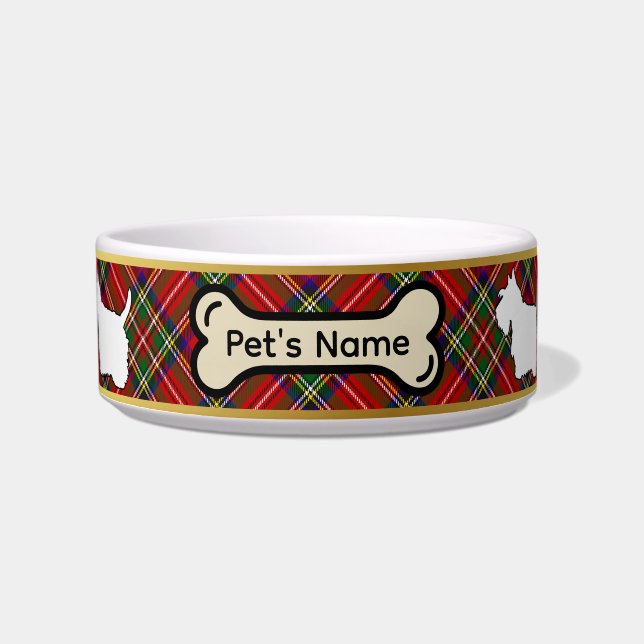 Stewart Tartan Scottie Dog Personalised Bowl (Front)