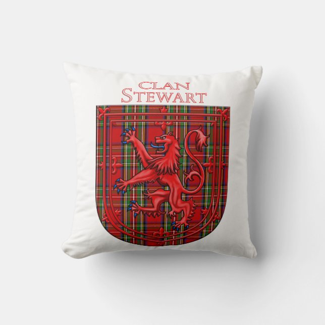 Stewart Tartan Scottish Plaid Lion Rampant Cushion (Front)
