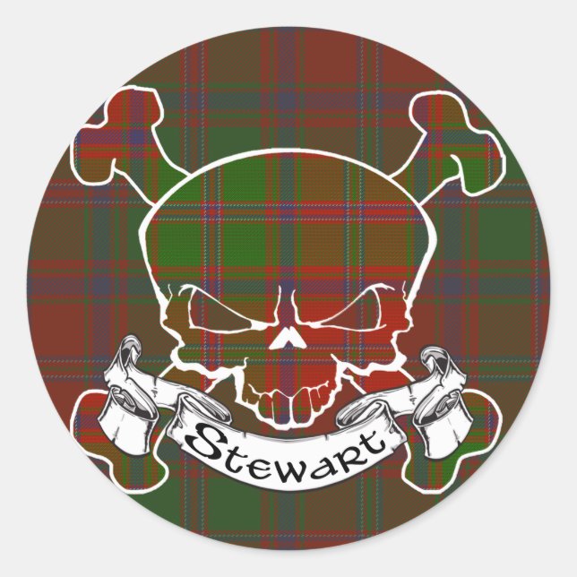 Stewart Tartan Skull Classic Round Sticker (Front)