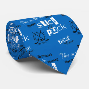 Stick and Puck Time Hockey Coach on blue Tie