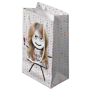 Stick Birthday Girl with Wine Glass  Small Gift Bag