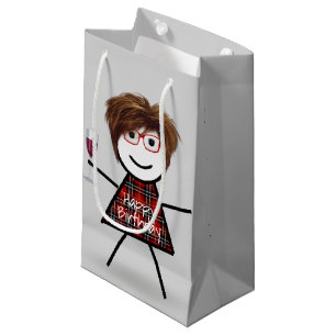 Stick Birthday Girl with Wine Glass Small Gift Bag