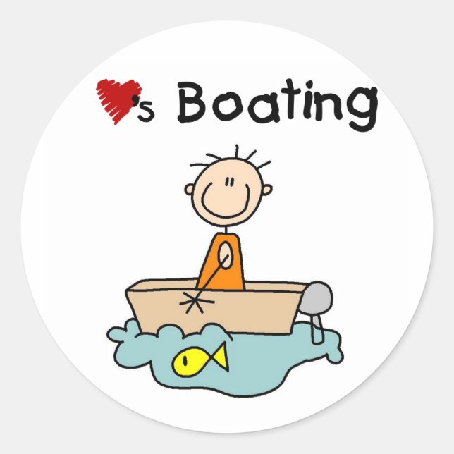 Stick Boy Loves Boating Classic Round Sticker (Front)